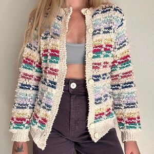 Vintage Rainbow Knit Sweater Cardigan